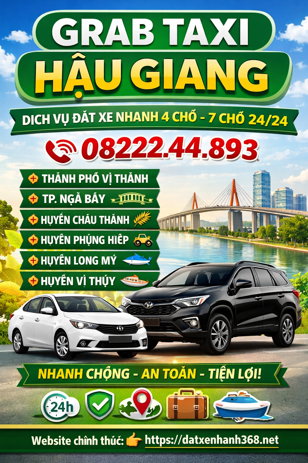 GRAB TAXI HẬU GIANG – ĐẶT XE NHANH 4 CHỖ 7 CHỖ 24/24 ☎️