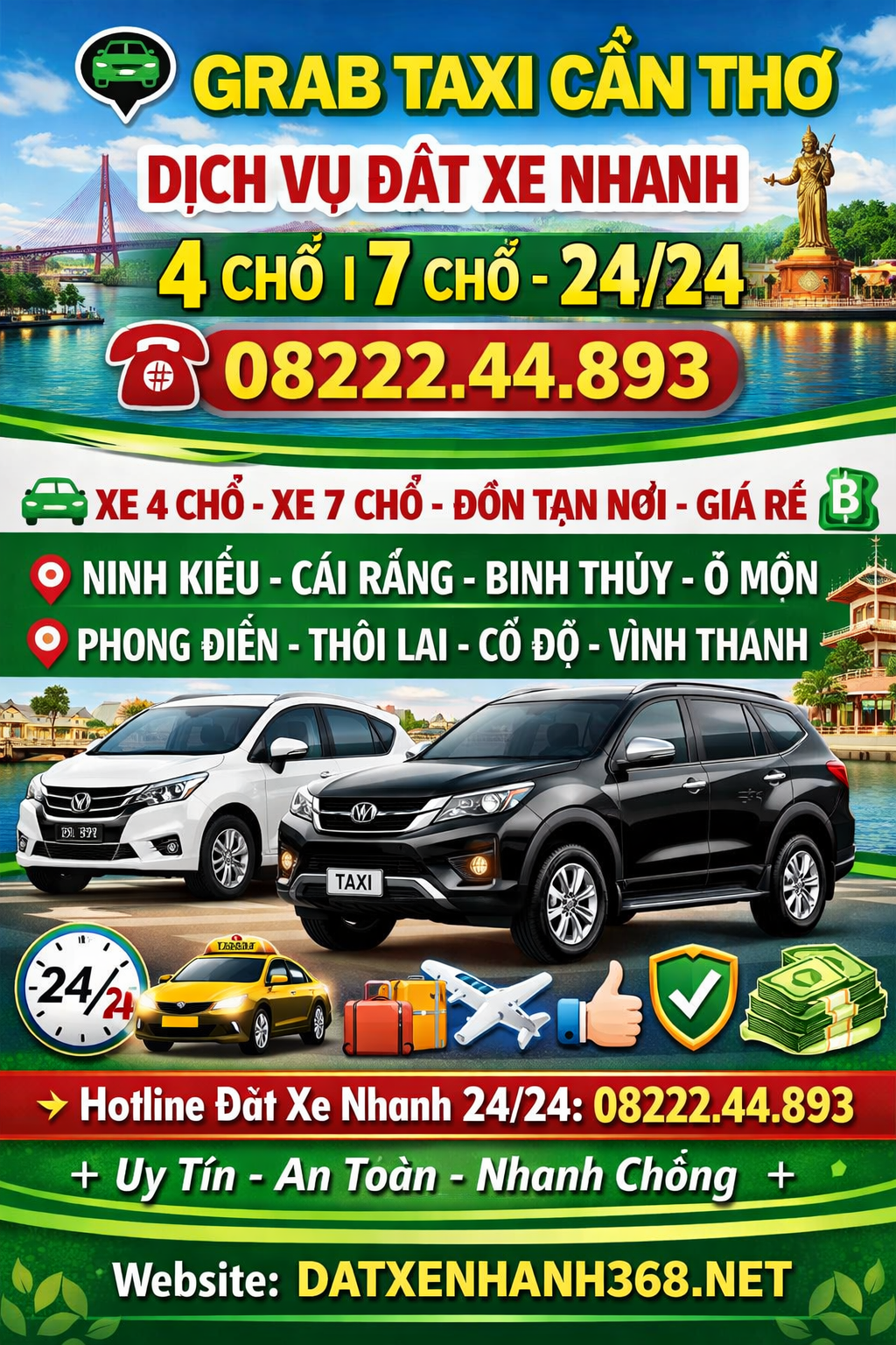 GRAB TAXI CẦN THƠ – DỊCH VỤ ĐẶT XE NHANH 4.7 CHỖ 24/24☎️