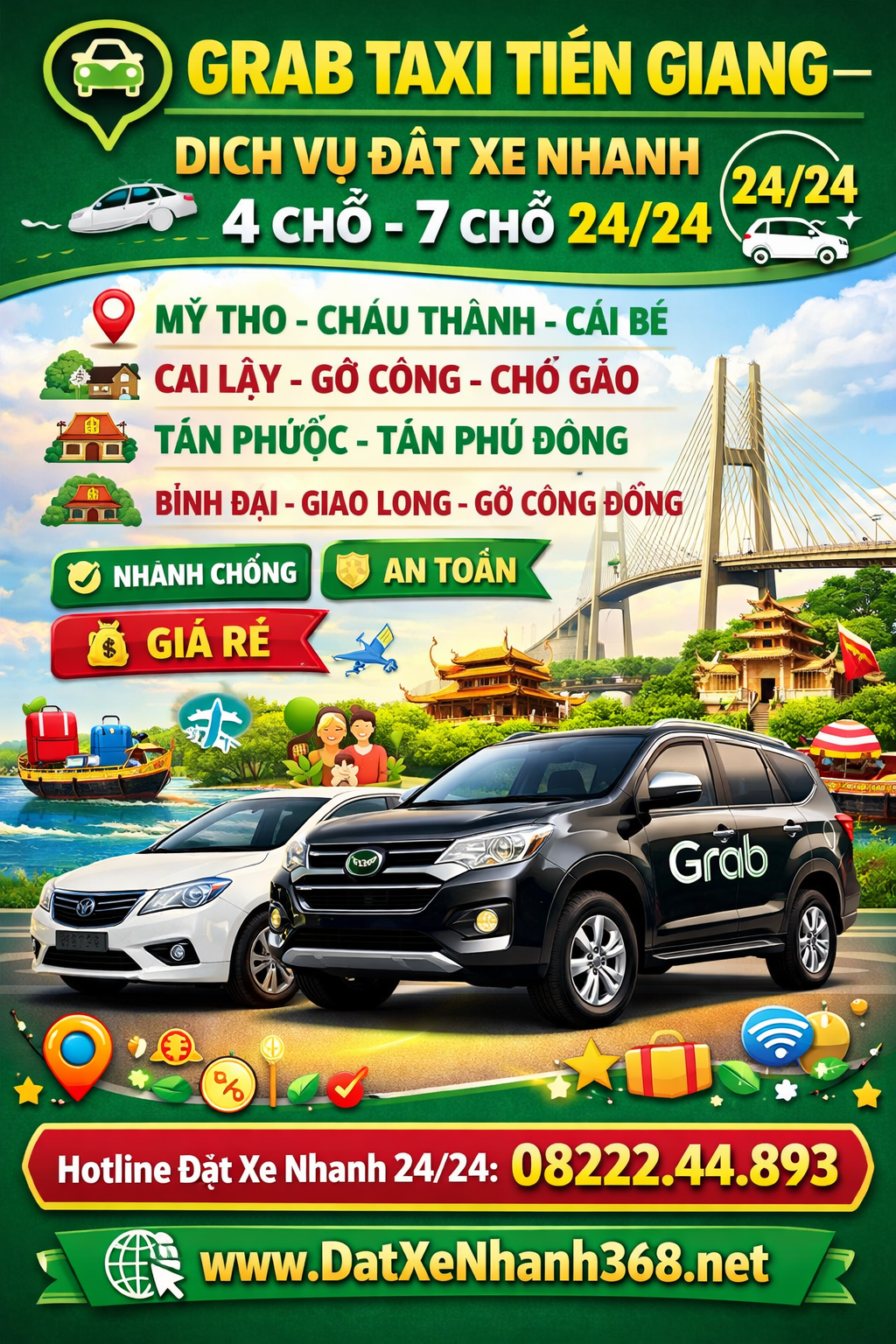 GRAB TAXI TIỀN GIANG – DỊCH VỤ 4 7 CHỖ ☎️ 08222.44.893