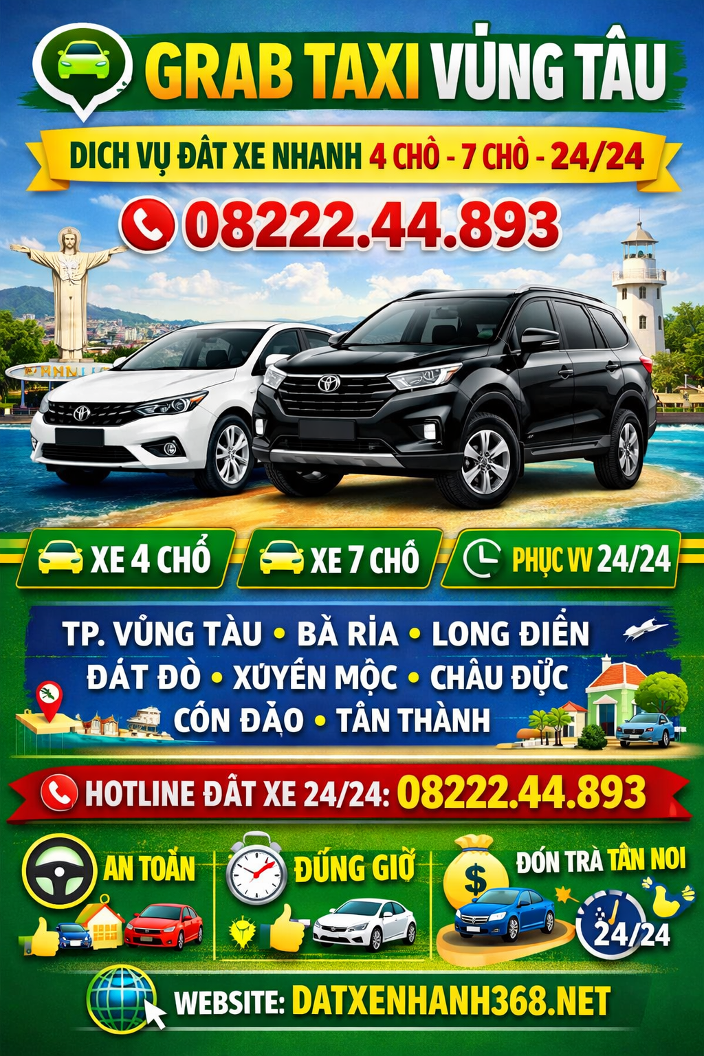 GRAB TAXI VŨNG TÀU – 4 CHỖ 7 CHỖ 24/24 ☎️ 08222.44.893