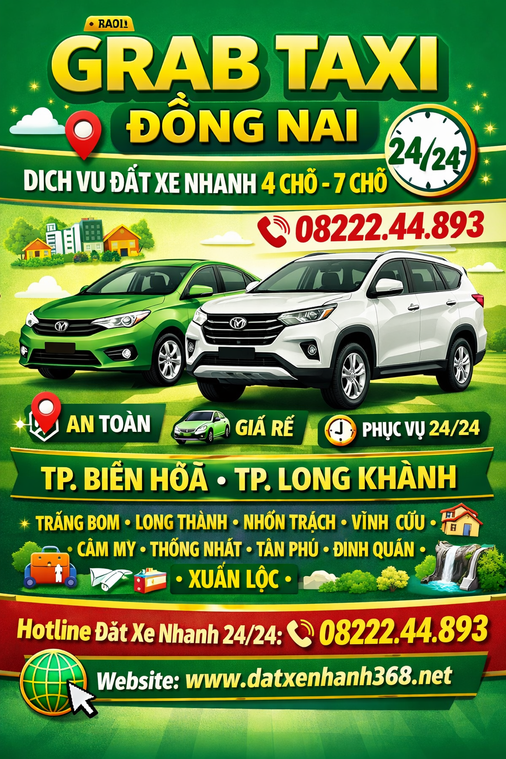 GRAB TAXI ĐỒNG NAI – DỊCH VỤ 4 – 7 CHỖ☎️08222.44.893