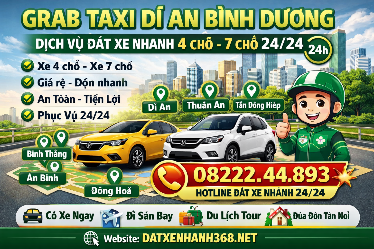 GRAB TAXI DĨ AN – DỊCH VỤ ĐẶT XE NHANH 4 CHỖ 7 CHỖ 24/24