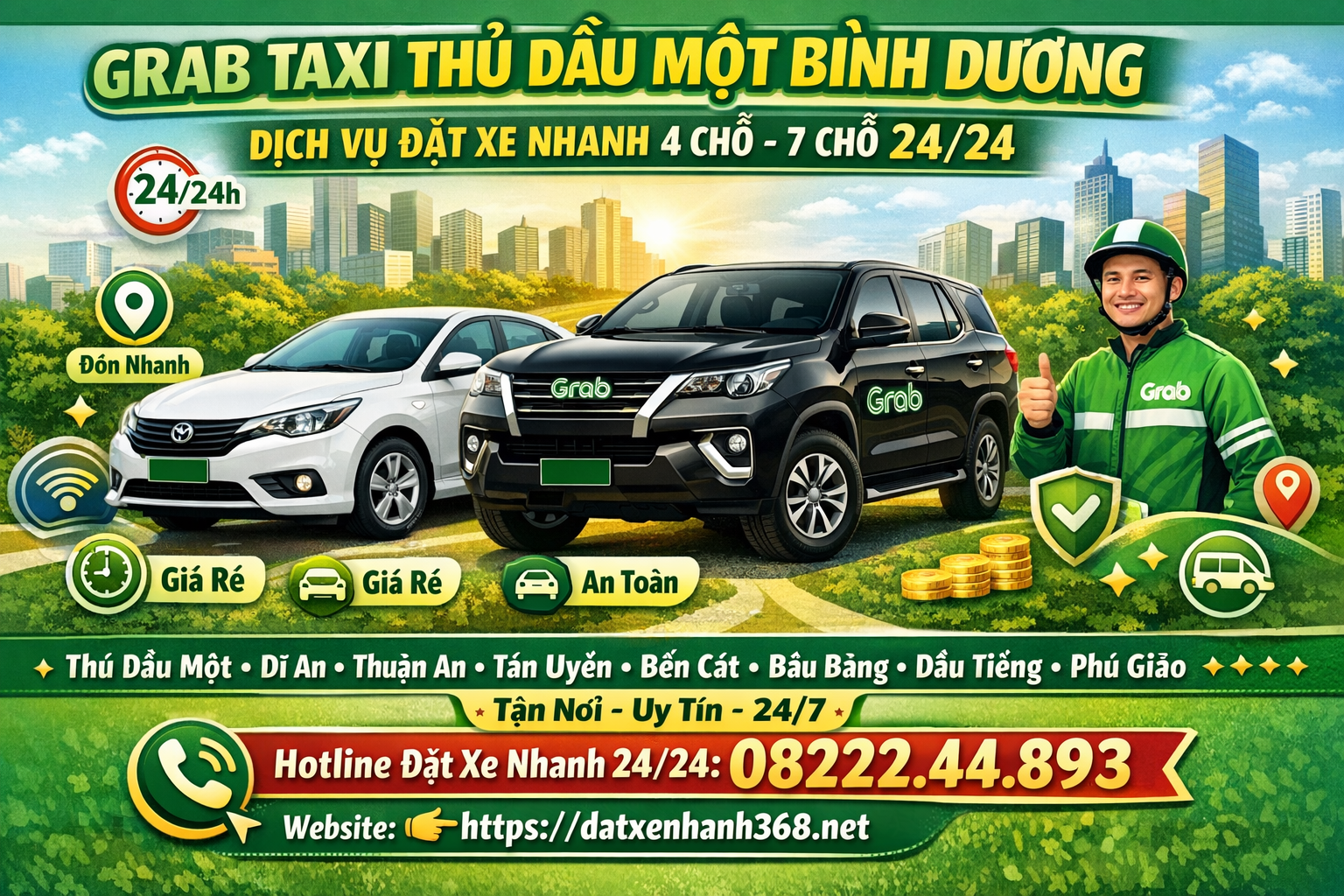 GRAB TAXI THỦ DẦU MỘT – DỊCH VỤ 24/24 ☎️ 08222.44.893
