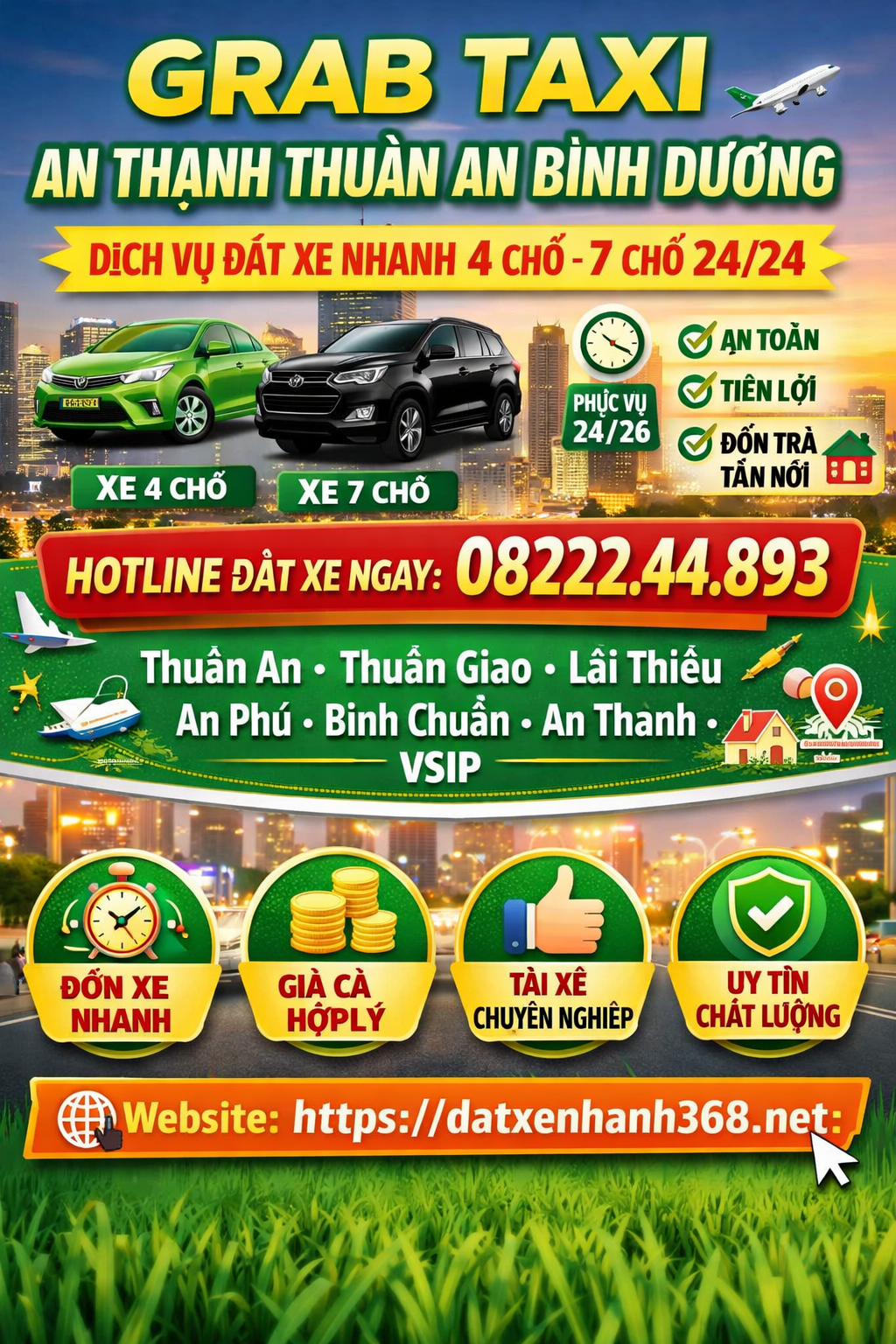 GRAB TAXI AN THẠNH THUẬN AN☎️0822244893 4 CHỖ 7 CHỖ
