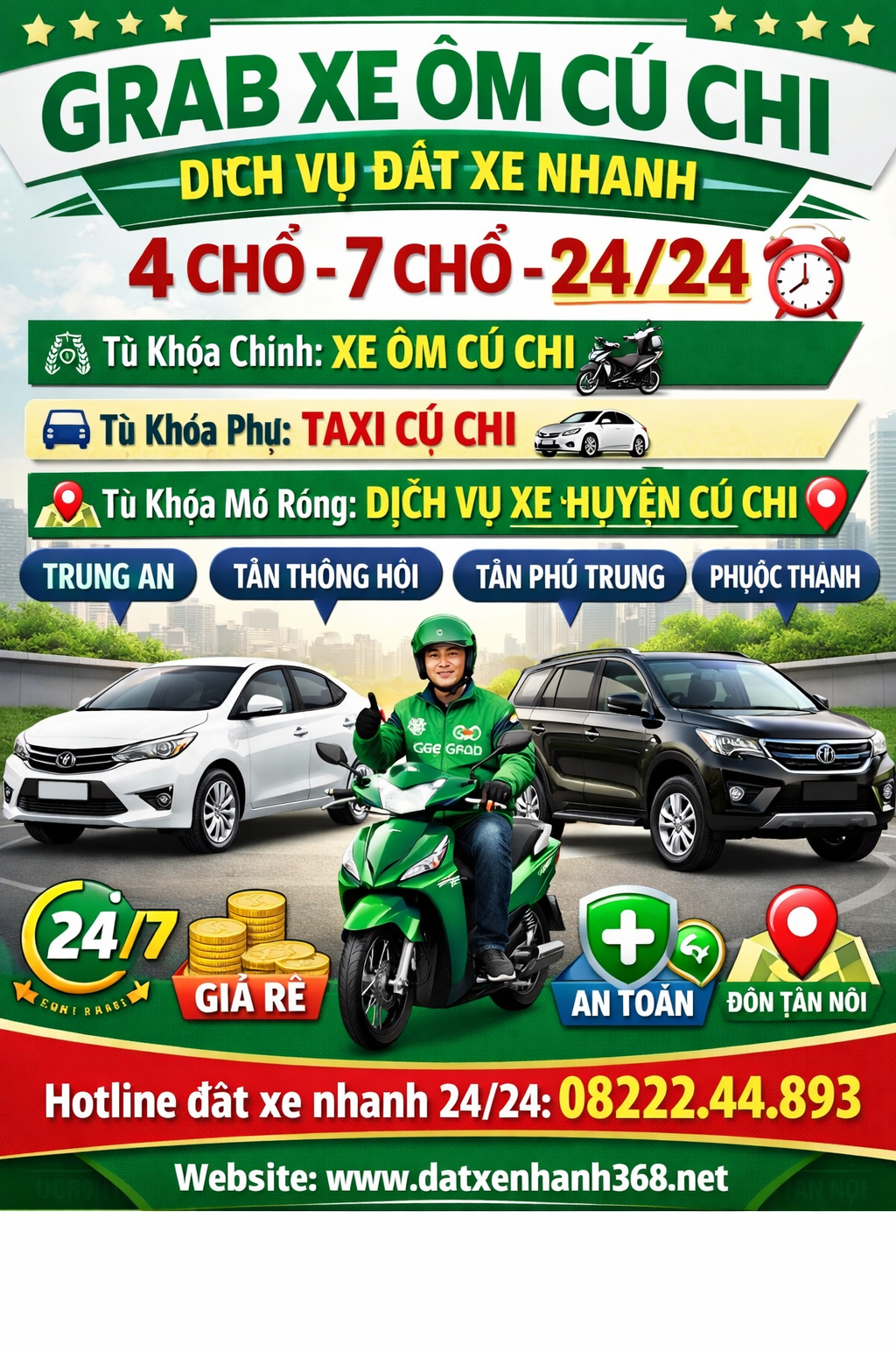GRAB XE ÔM CỦ CHI –☎️ DỊCH VỤ ĐẶT XE NHANH 4 CHỖ 7 CHỖ