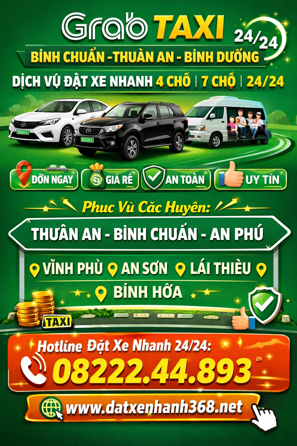 GRAB TAXI BÌNH CHUẨN THUẬN AN☎️08.222.44.893 PV 24/24