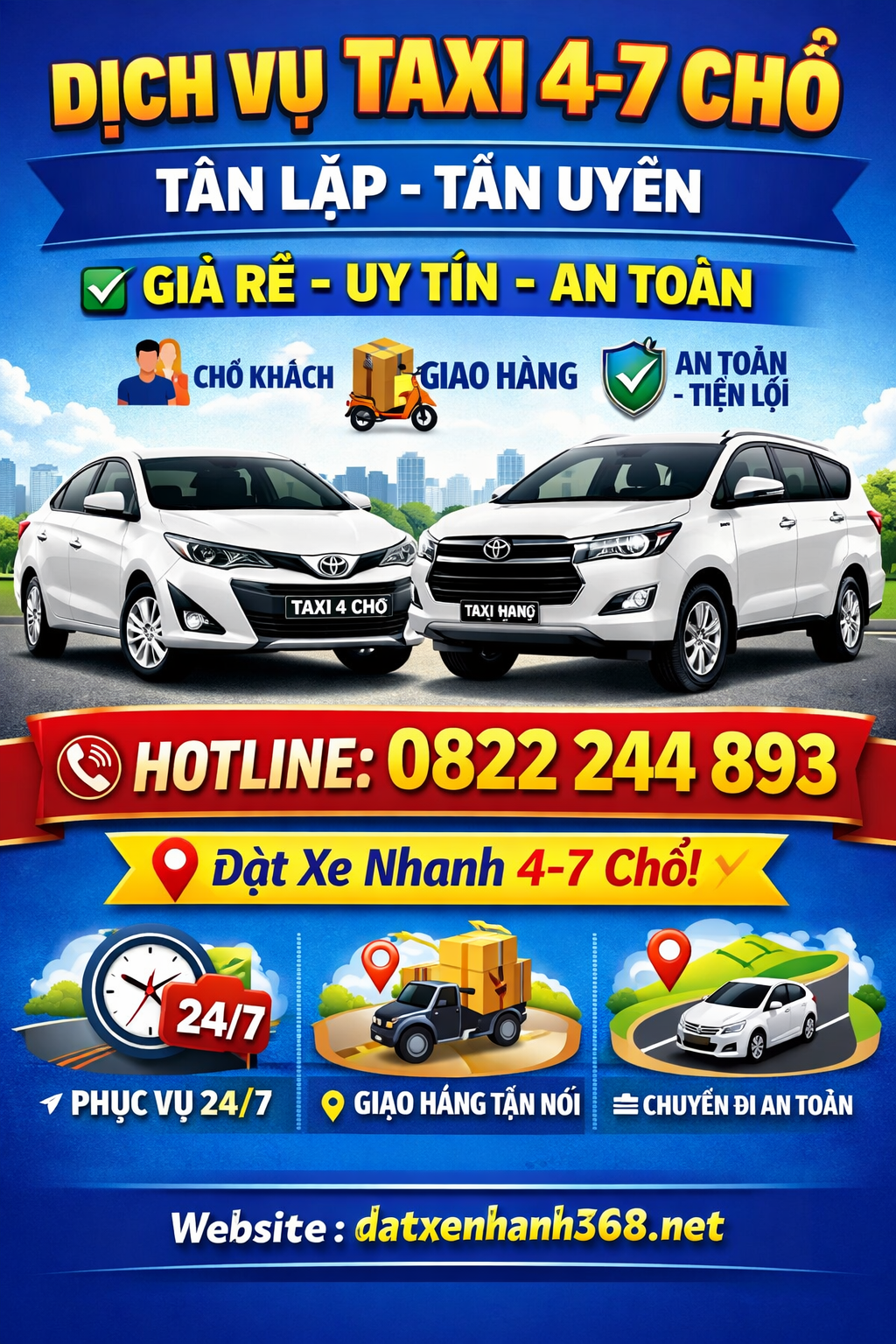 DỊCH VỤ TAXI 4-7 CHỖ TÂN LẬP – TÂN UYÊN☎️0822244893