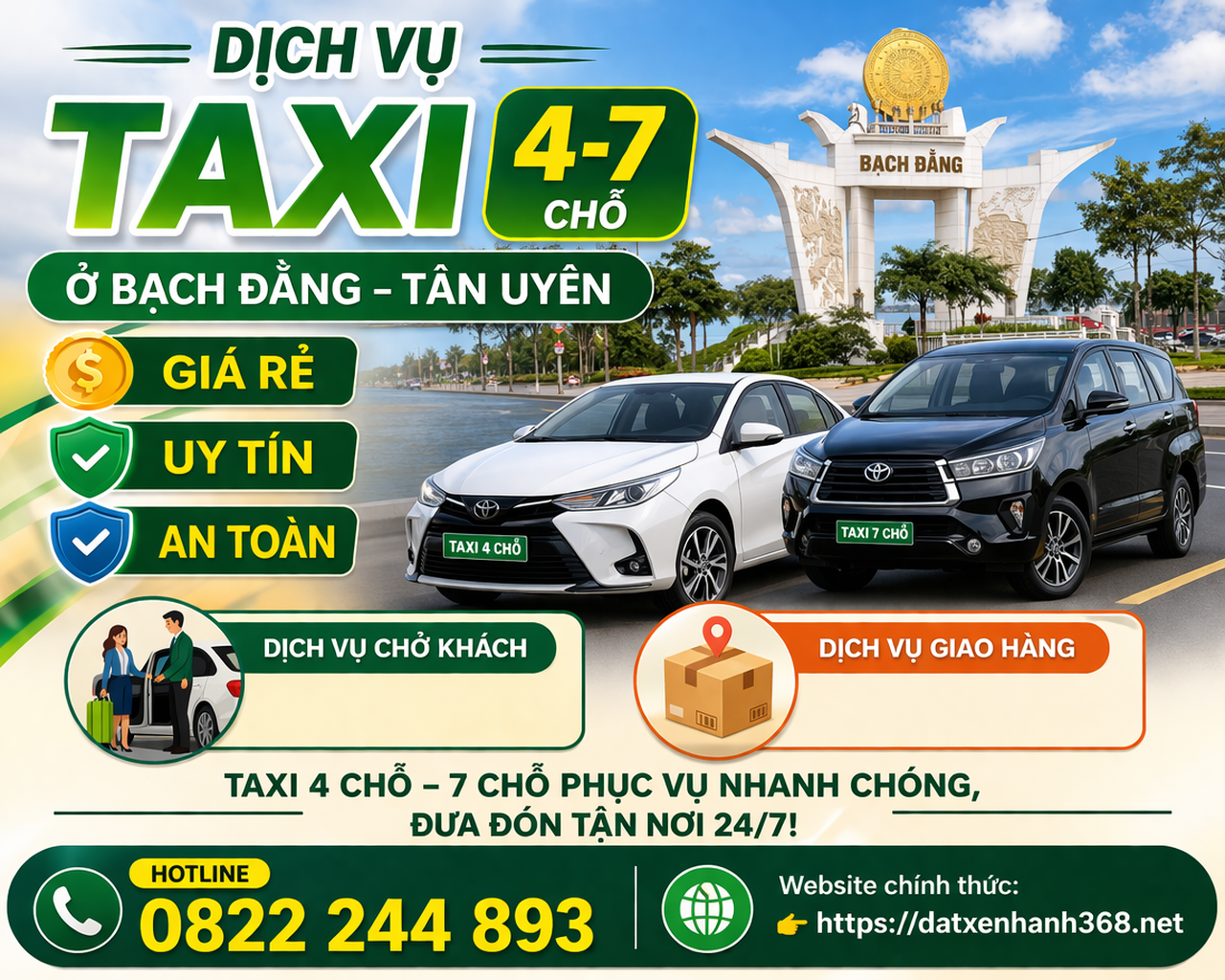 DỊCH VỤ TAXI 4-7 CHỖ BẠCH ĐẰNG TÂN UYÊN☎️0822244893